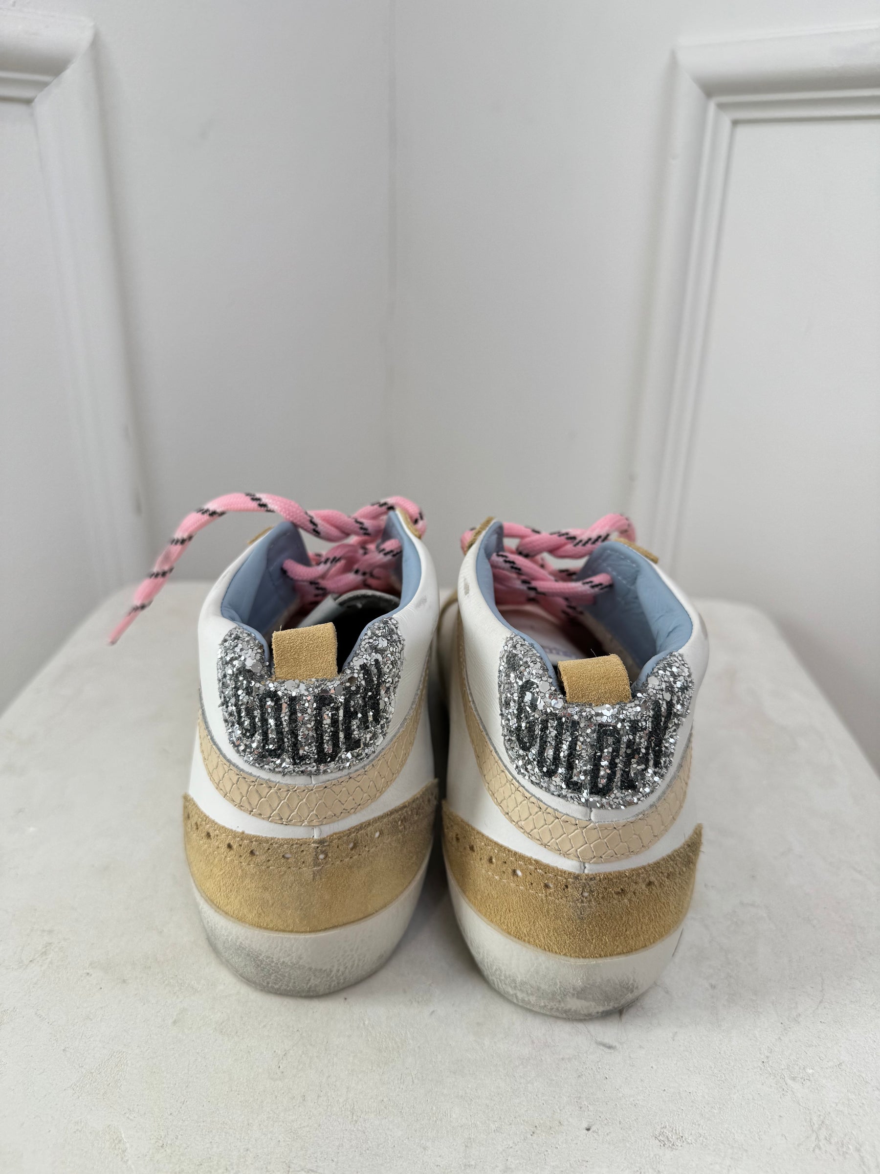 Golden Goose White Leather and Tan Suede Mid Star Sneakers, 39