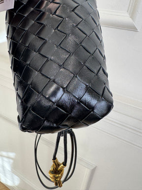 Bottega Veneta Black Patent Intrecciato Leather Small Loop Bag