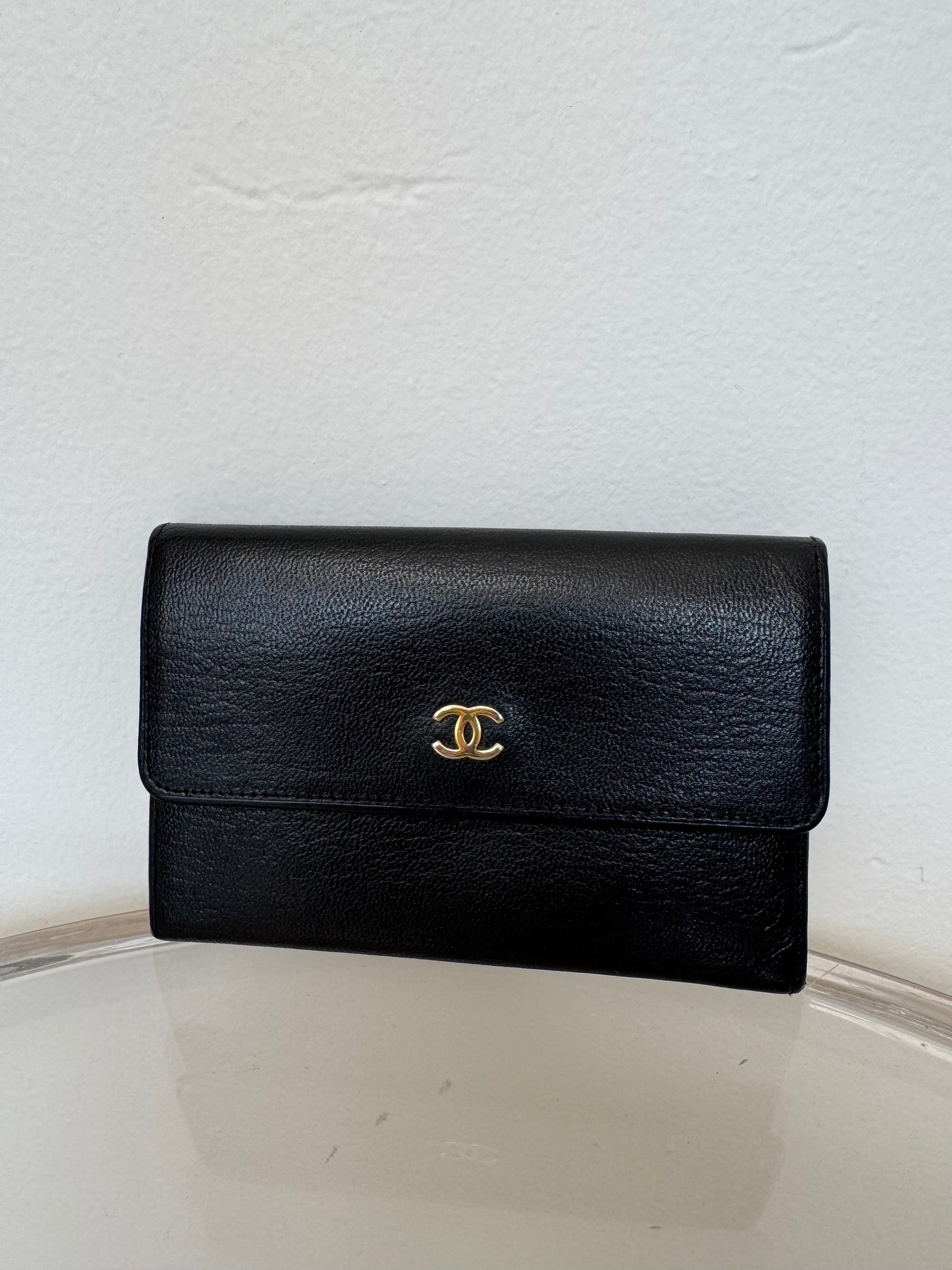Chanel Vintage Black Leather Purse Gold HW