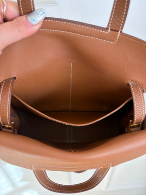 Hermès Halzan 25 in Gold Clemence Leather
