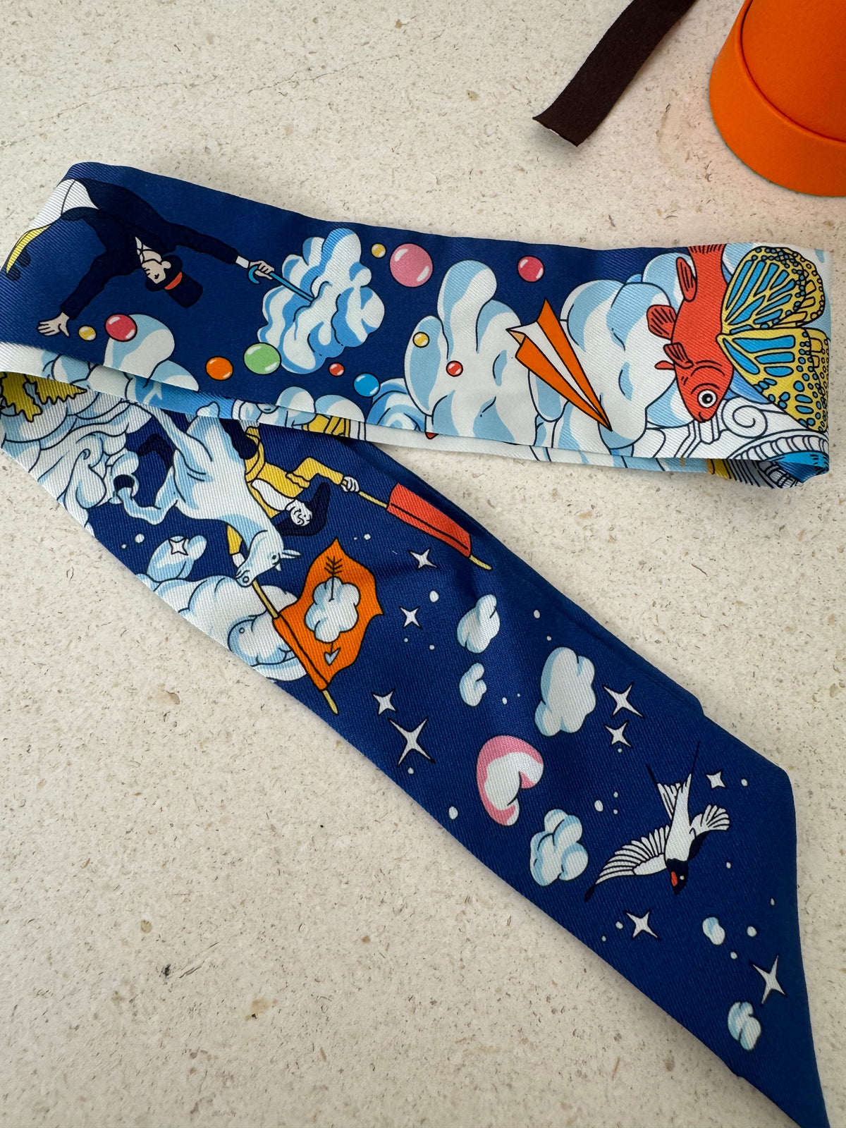 Hermès Navy Multi Print Silk Twilly