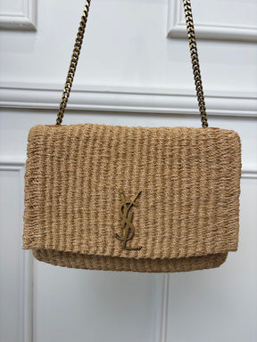 Saint Laurent Raffia Envelope Shoulder Bag Cassandre Logo Chain Strap