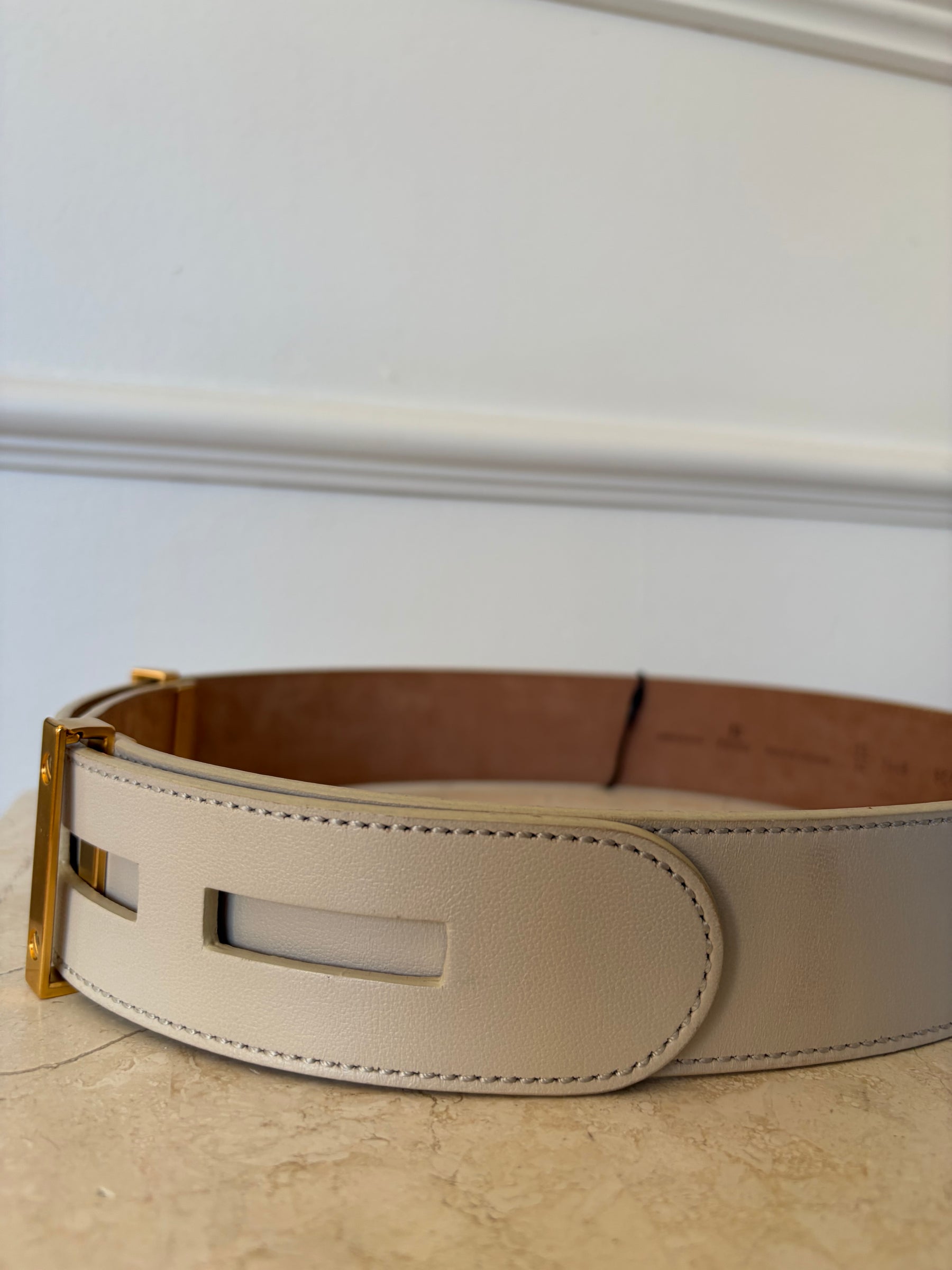 Fendi Ecru Belt With Gold Hardware, 85/34