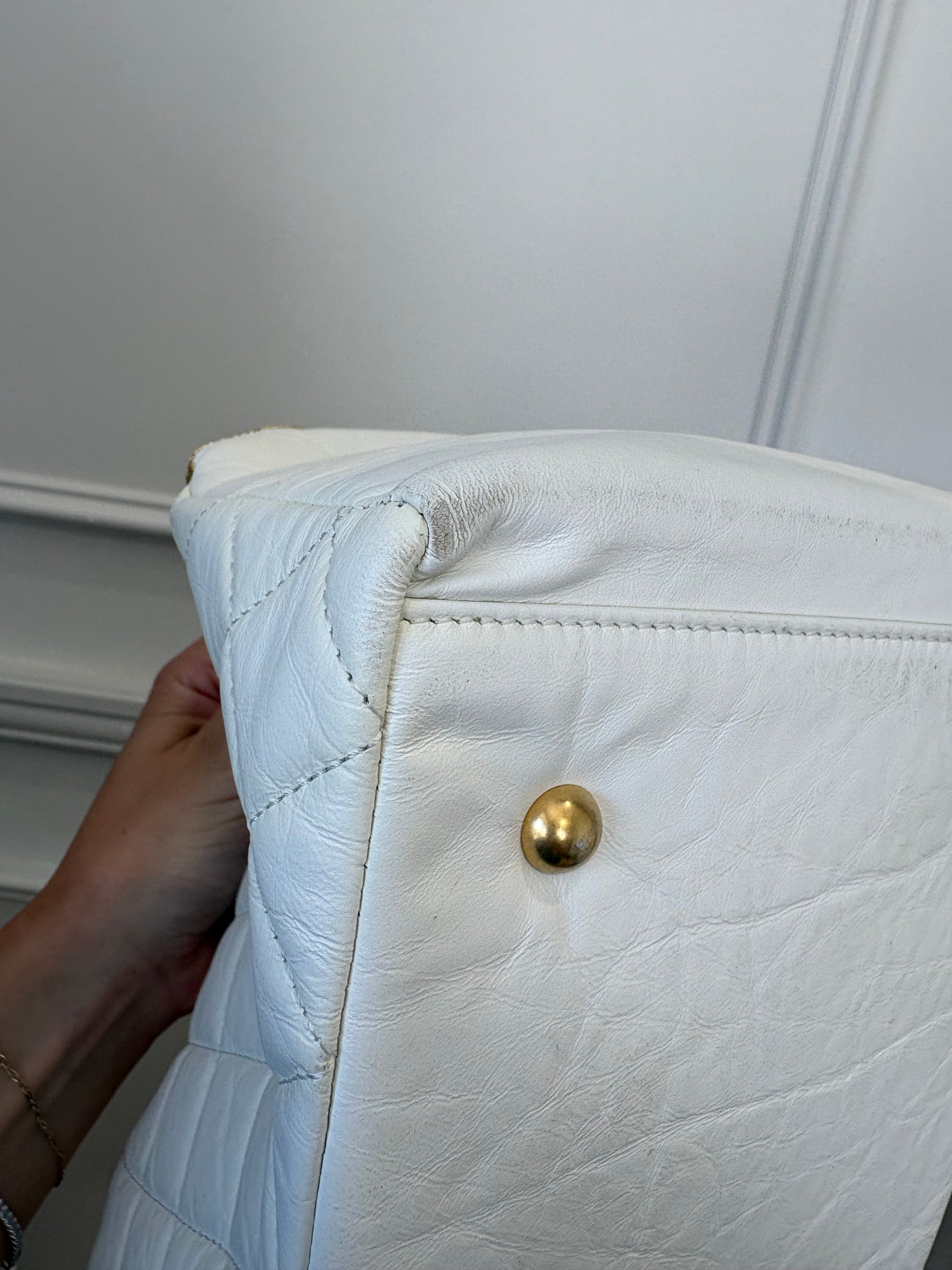 Chanel White Lambskin Leather Retro Spirit Bowling Bag