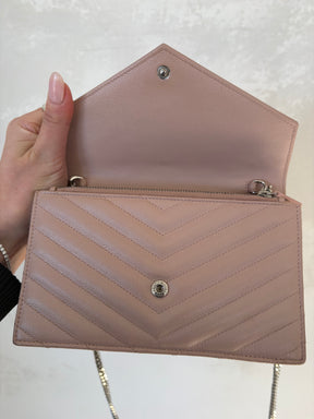 YSL Chevron WOC In Blush Silver Hardware