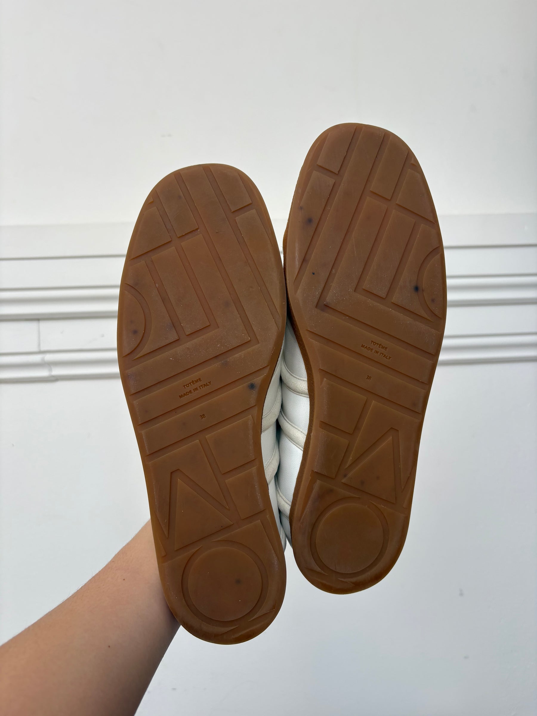 Totême White and Cream Leather and Suede Sneakers, 38