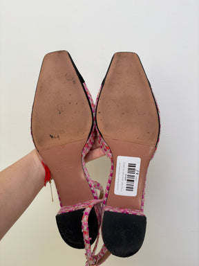Aquazzura Pink Raffia Tweed Slingbacks, 41