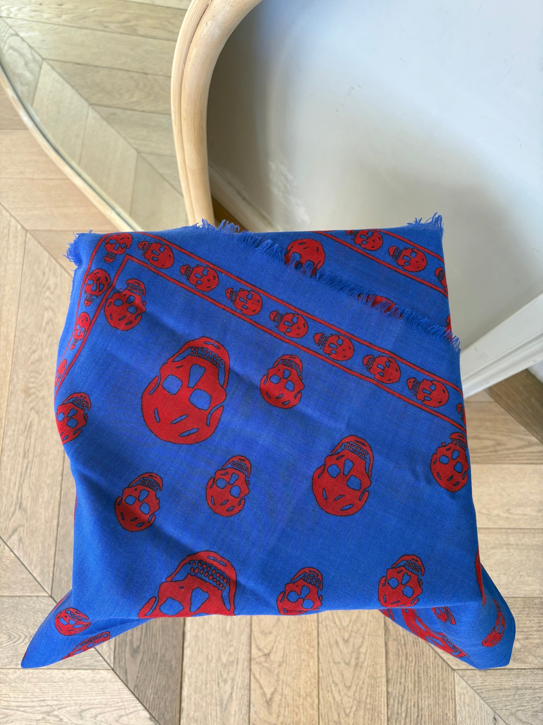 Alexander McQueen Blue and Red Skull Print Scarf