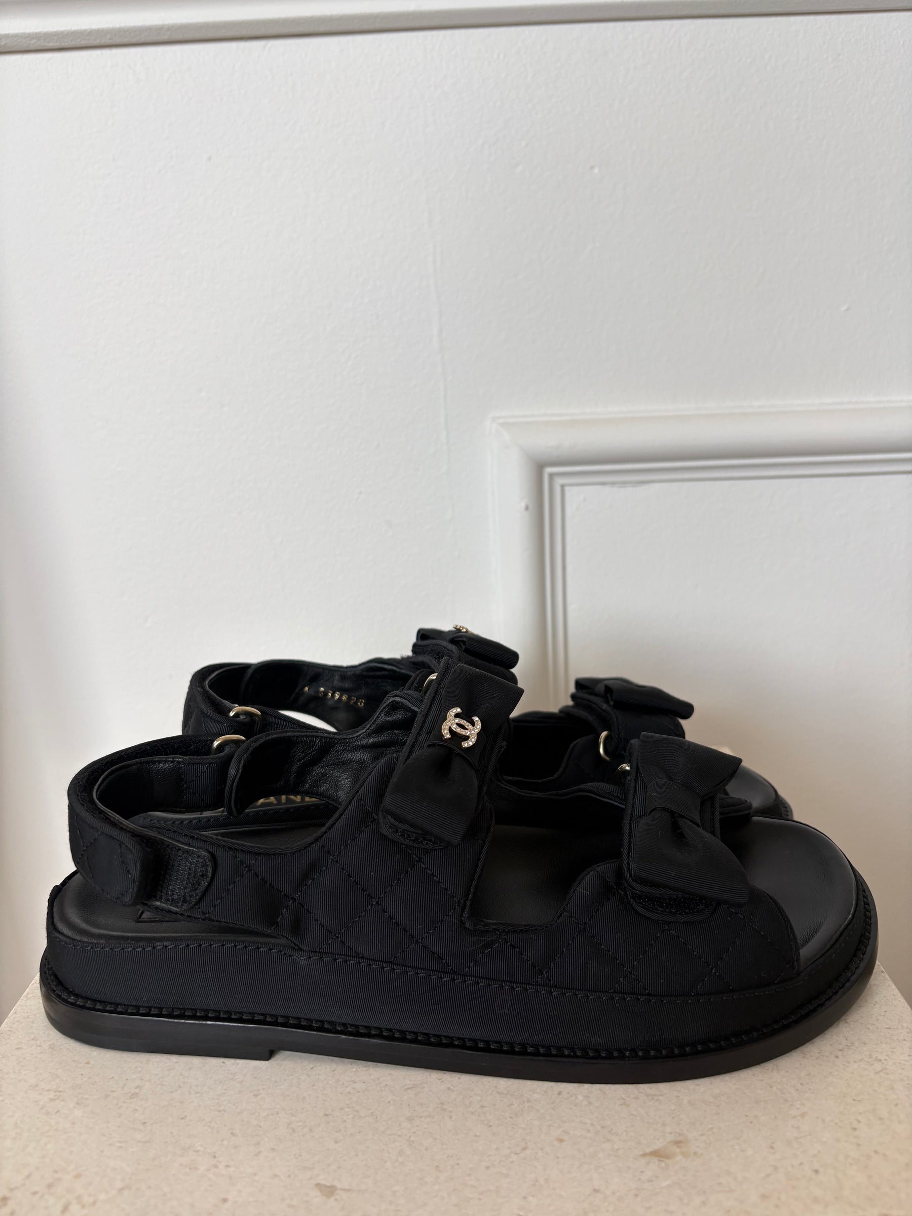Chanel Black Canvas Bow Detail Dad Sandals, 41C