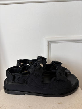 Chanel Black Canvas Bow Detail Dad Sandals, 41C