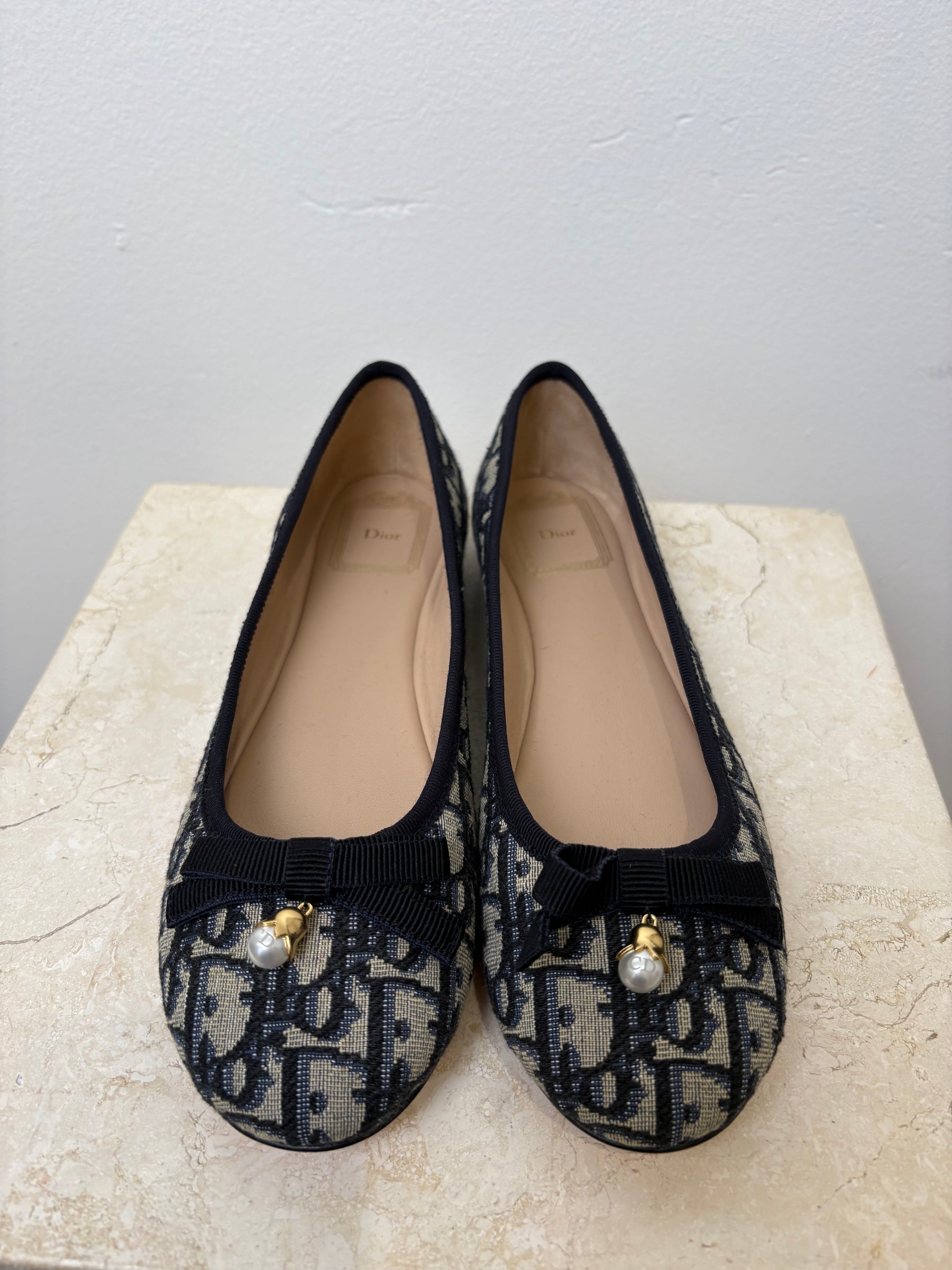 Dior Navy Oblique Canvas Ballet Flats, 38