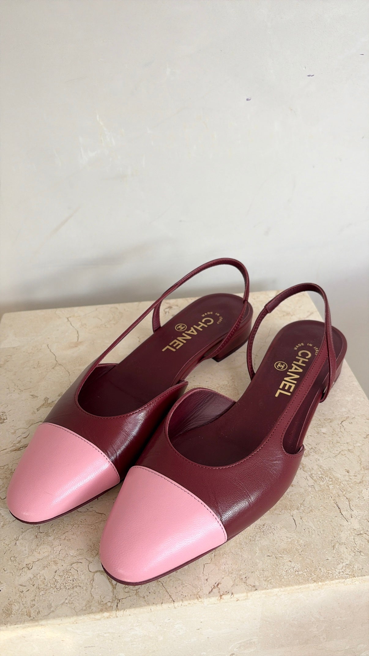 Chanel Burgundy And Pink Slingback Ballet Flats, 39 C