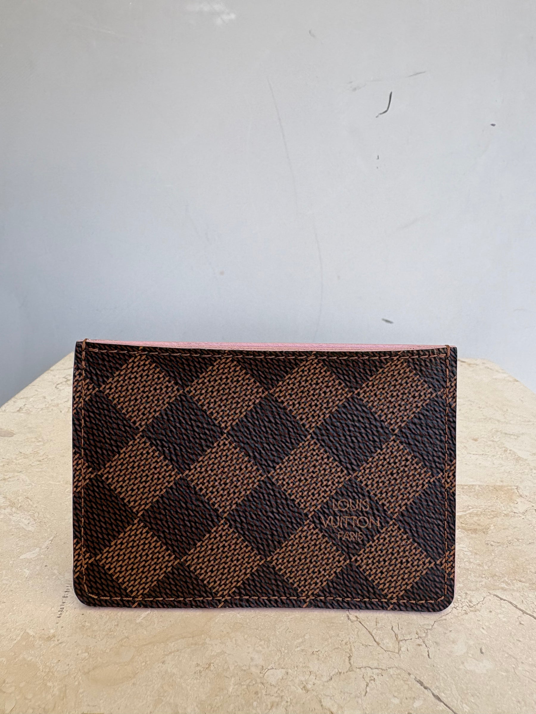 Louis Vuitton Damier Ebene and Pink Leather Cardholder