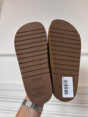 Celine Triomphe Suede Mules, 38