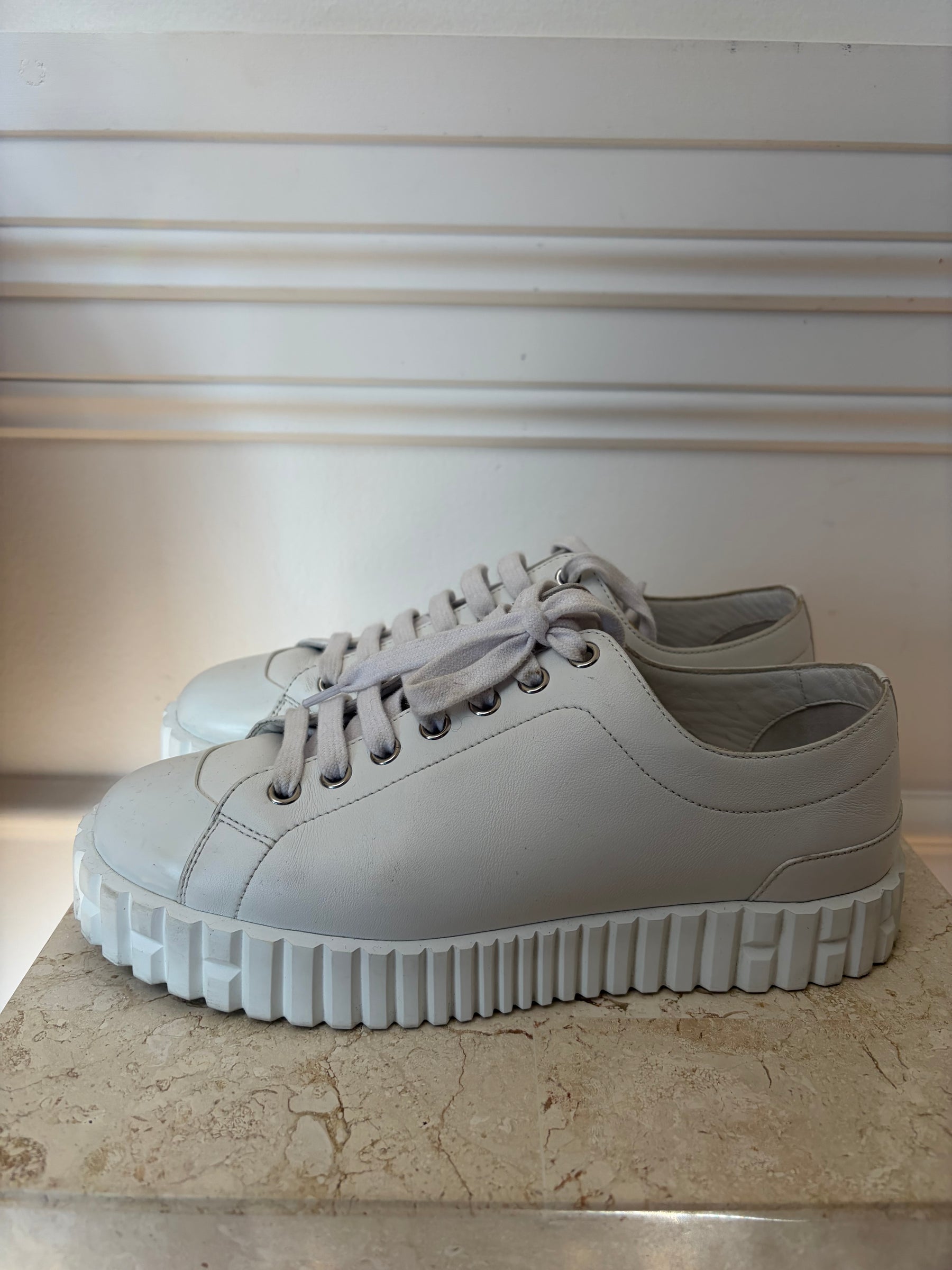 Hermès White Leather Cross Sneakers, 37