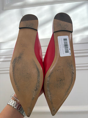 Valentino Garavani Red Pointed Leather Rockstud Flats, 40