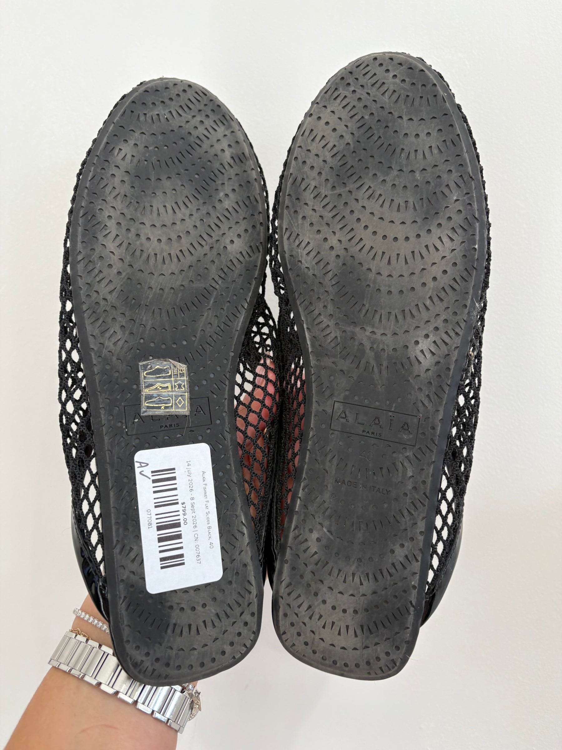Alaïa Fishnet Flat Slides Black, 40
