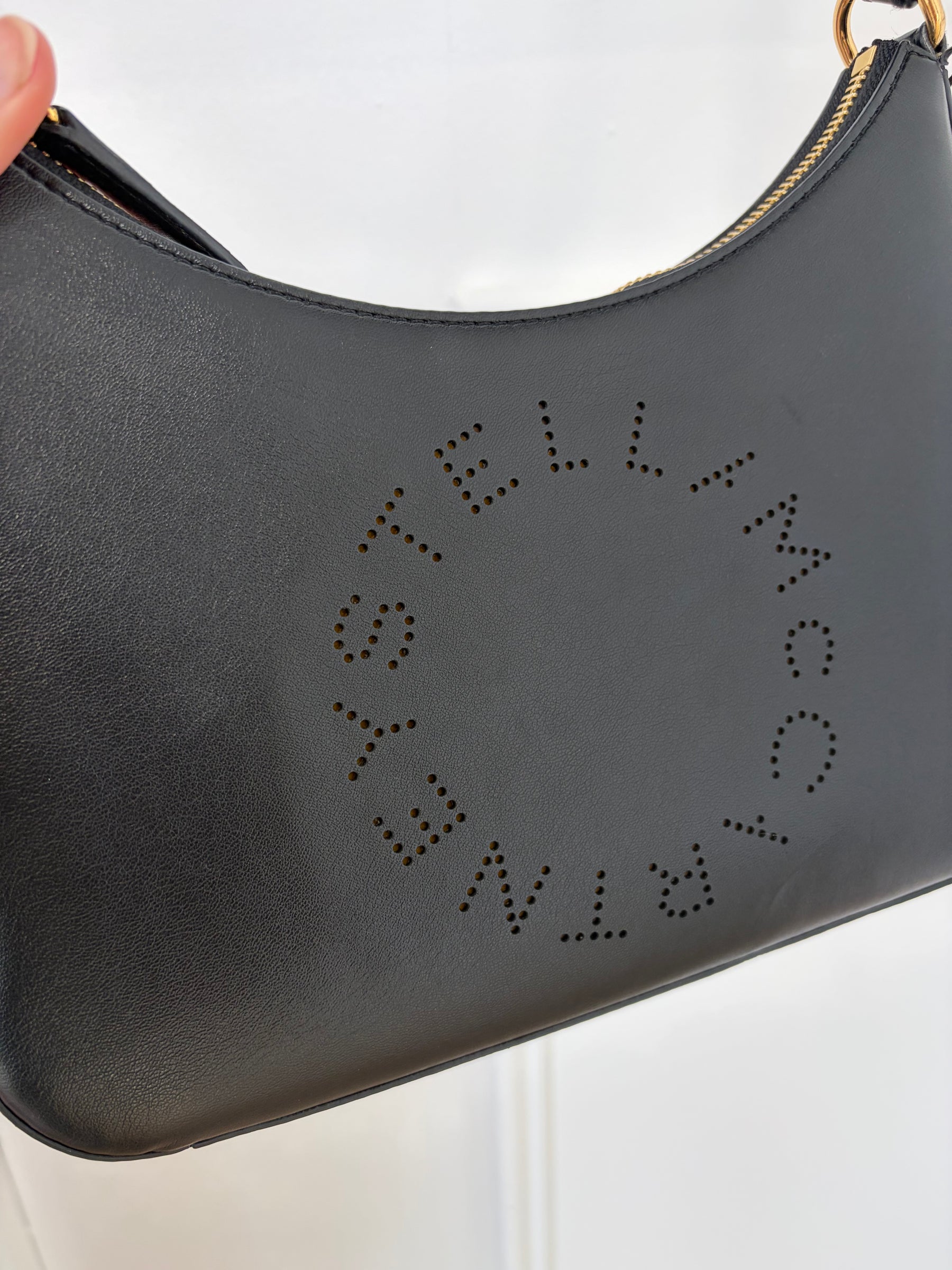 Stella McCartney Black Faux Leather Logo Strap Crossbody bag