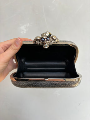 Alexander McQueen Silver Leather Skull Clutch