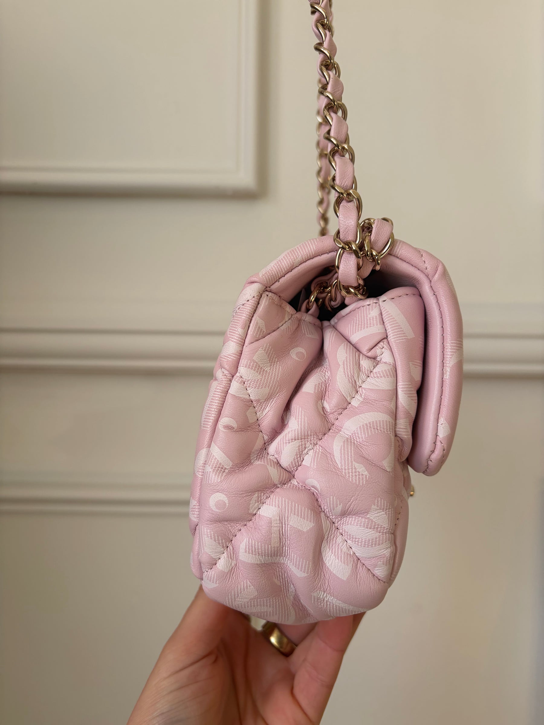 Chanel Pink Printed Lambskin Quilted Mini Flap Bag