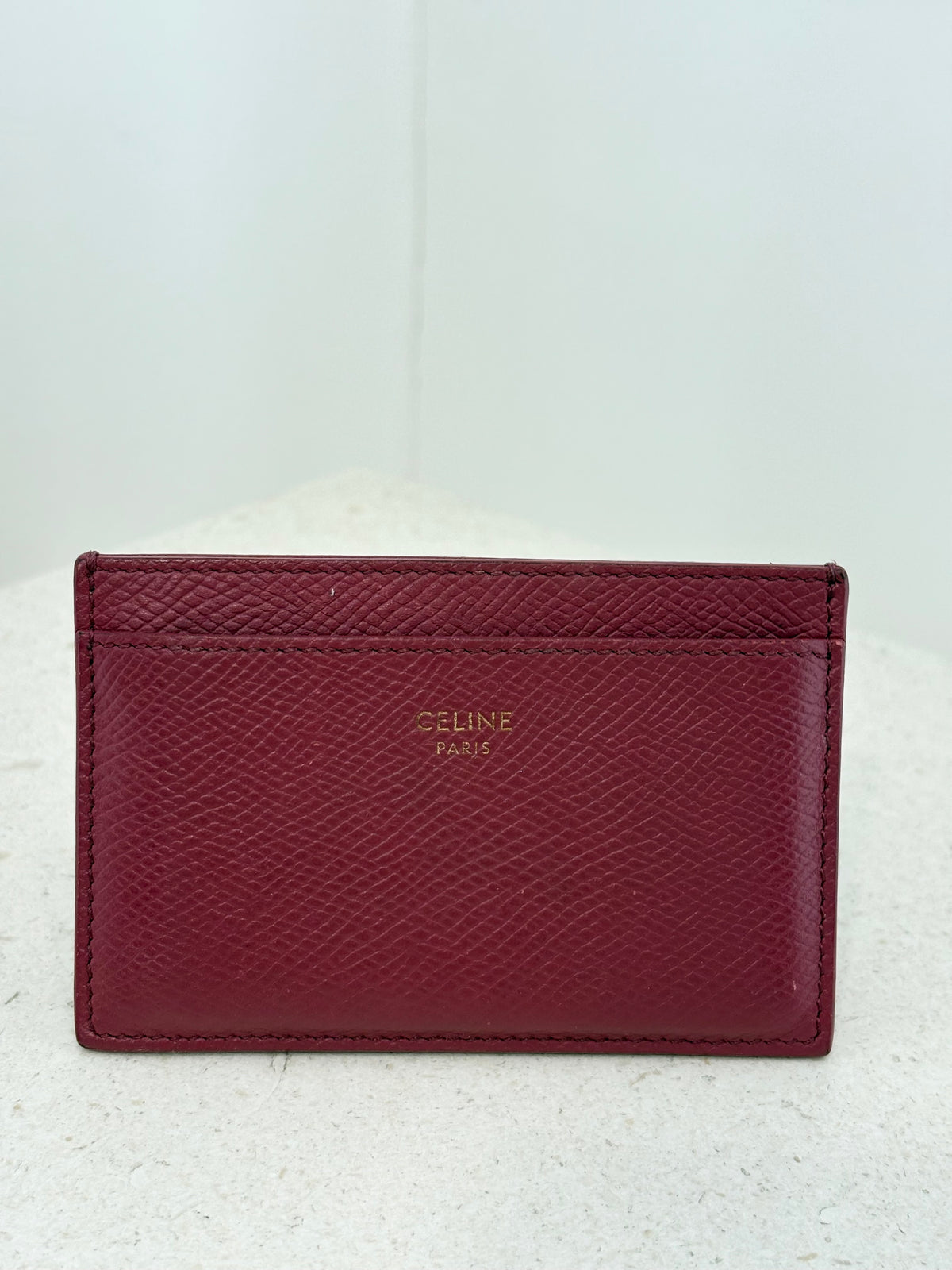 Celine Raspberry Grained Leather Card Holder