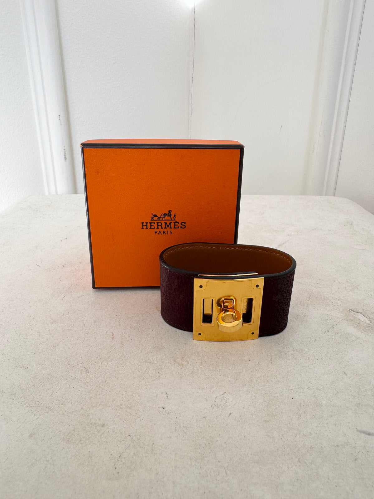 Hermès Burgundy Suede Kelly Dog Bracelet