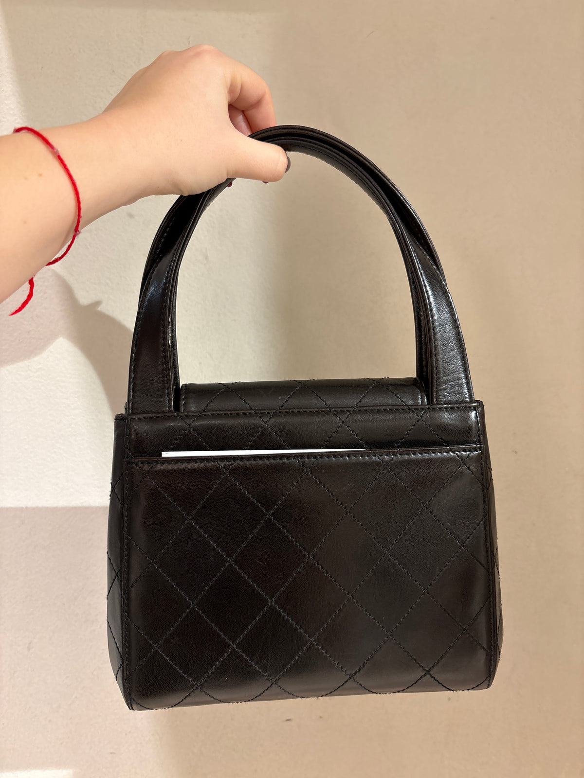 Chanel Black Leather Quilted Vintage Top Handle Bag