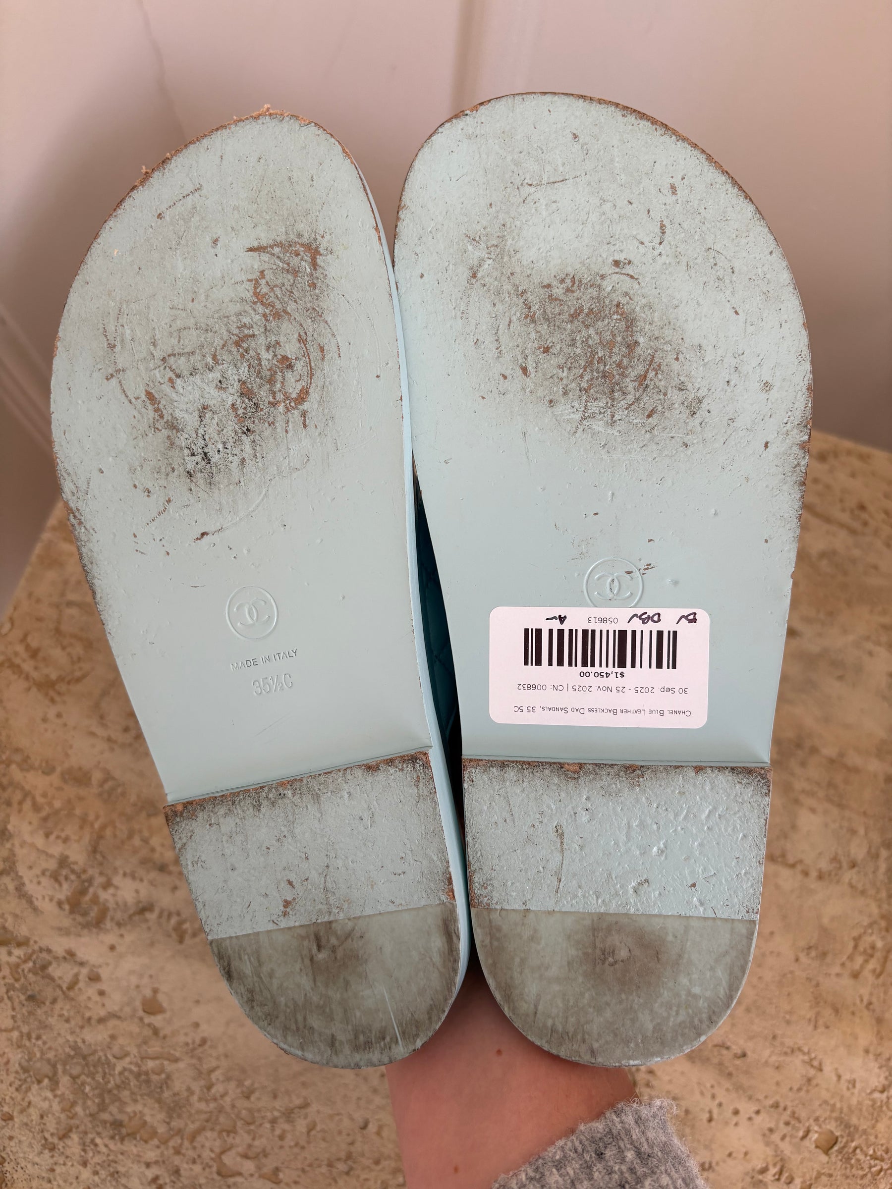 Chanel Blue Leather Backless Dad Sandals, 35.5C