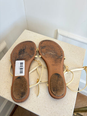 Jacquemus Cream Leather Strappy Logo Sandal, 37