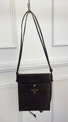 Celine Black Leather 'Sharp' Logo Shoulder Pouch