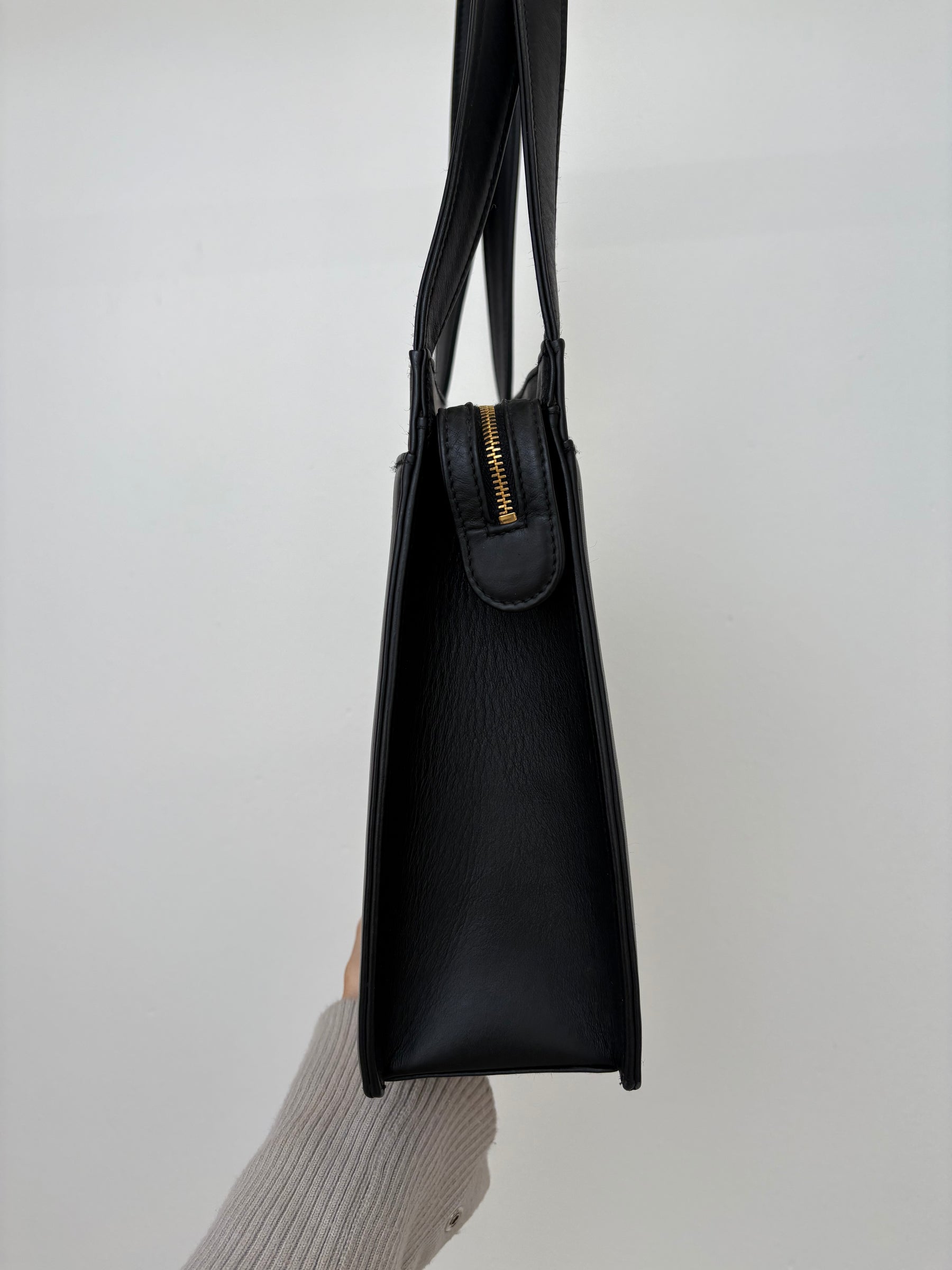 Chanel Black Leather Logo Top Handle Shoulder Bag