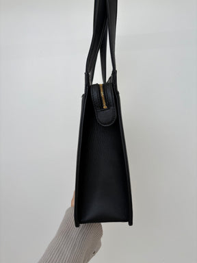 Chanel Black Leather Logo Top Handle Shoulder Bag