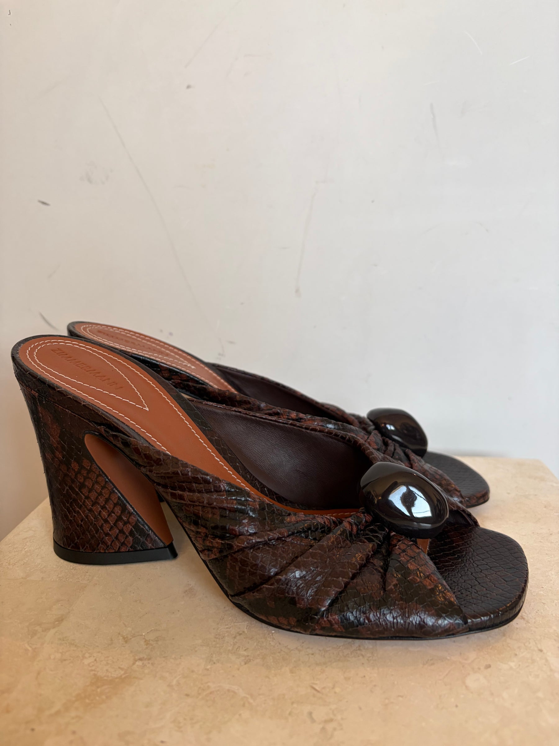 Zimmermann Brown and Black Python Embossed Stone Mules, 39