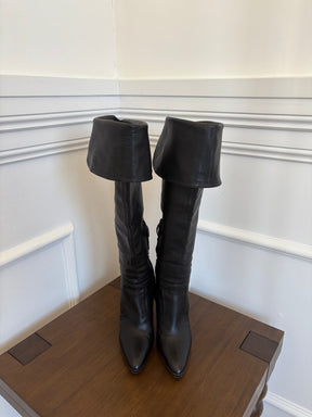 Hermès Black Leather Platform Knee High Boots, 40