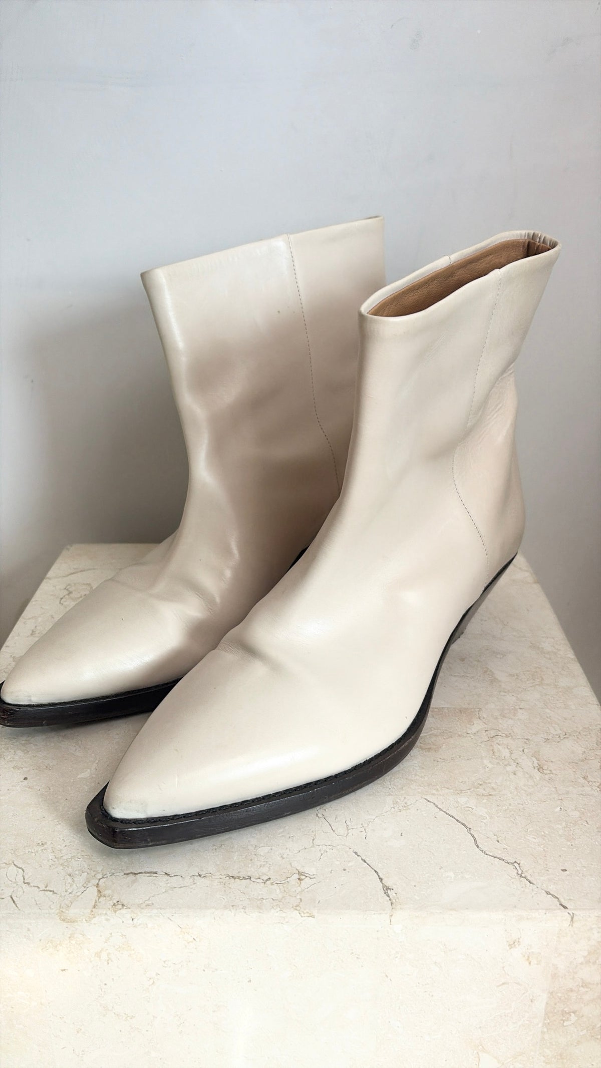 Isabel Marant Cream Leather Pointed ANkle Boot, 39