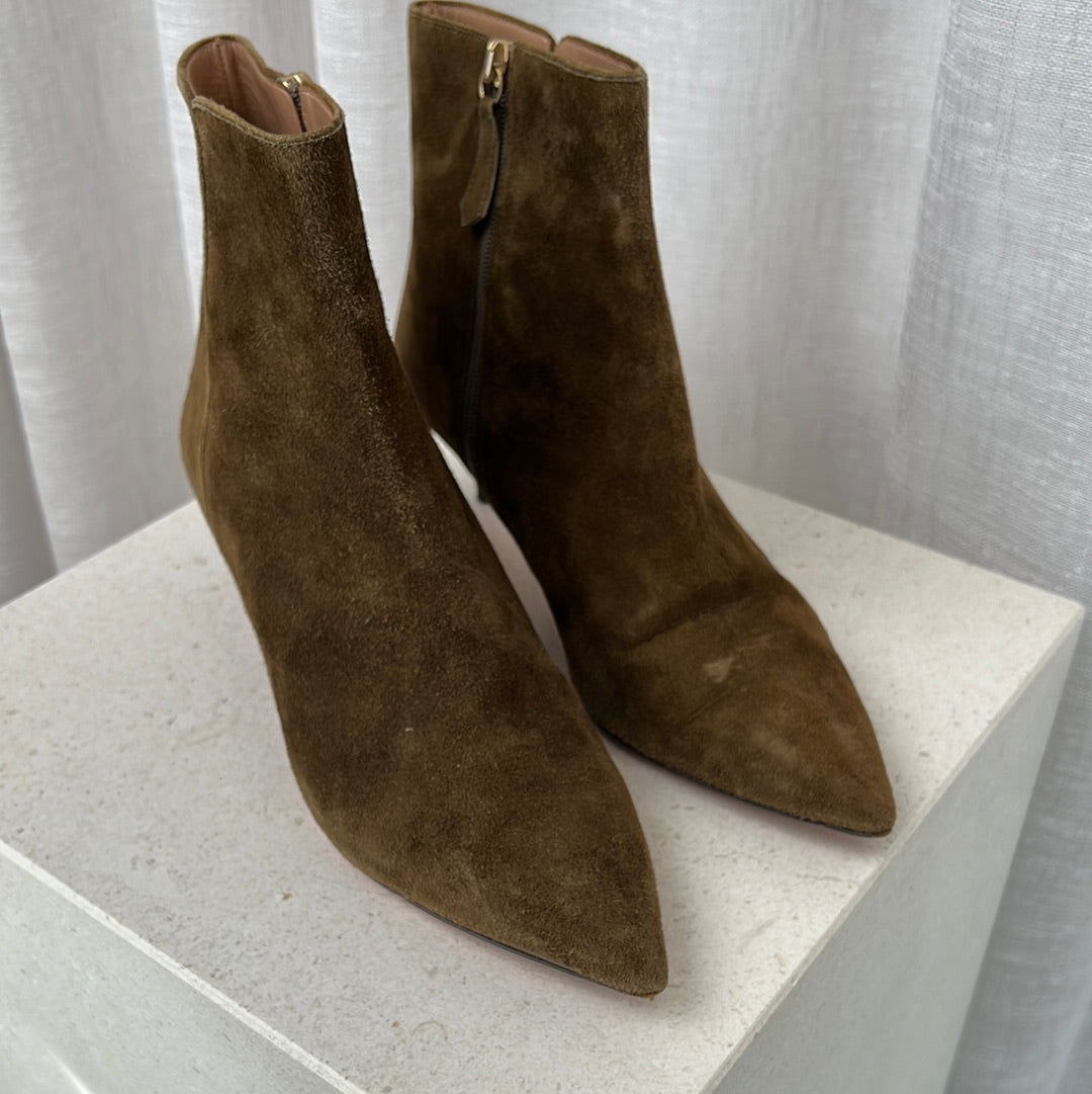 Aquazzura Dark Khaki Suede Booties, 37