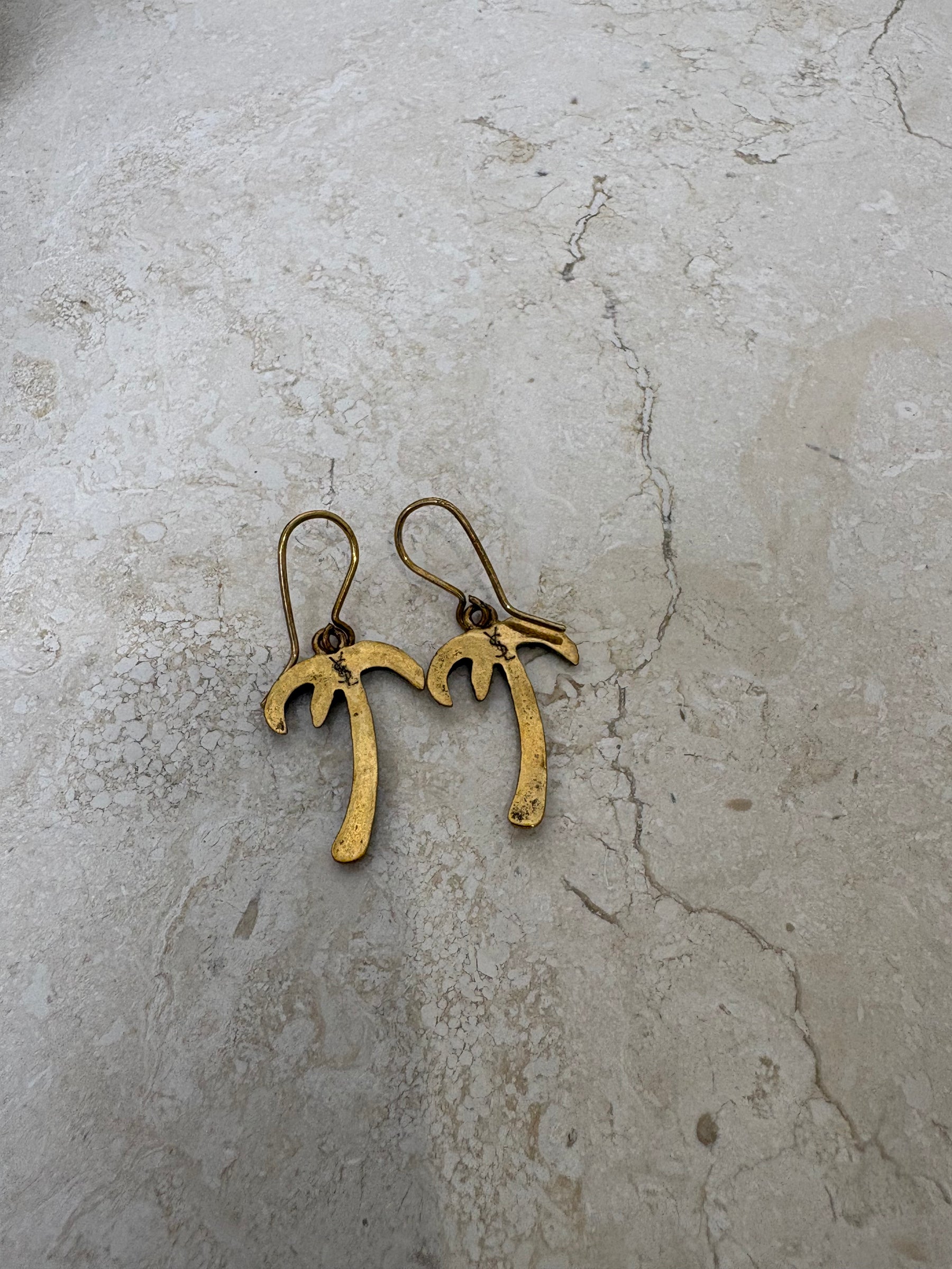 Saint Laurent Gold Tone Palm Tree Dangle Earrings