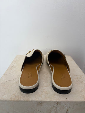 Gucci White Leather Princeton Mules, 39.5