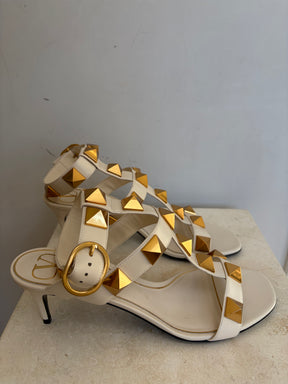 Valentino Garavani Cream Leather Roman Stud Heels, 41