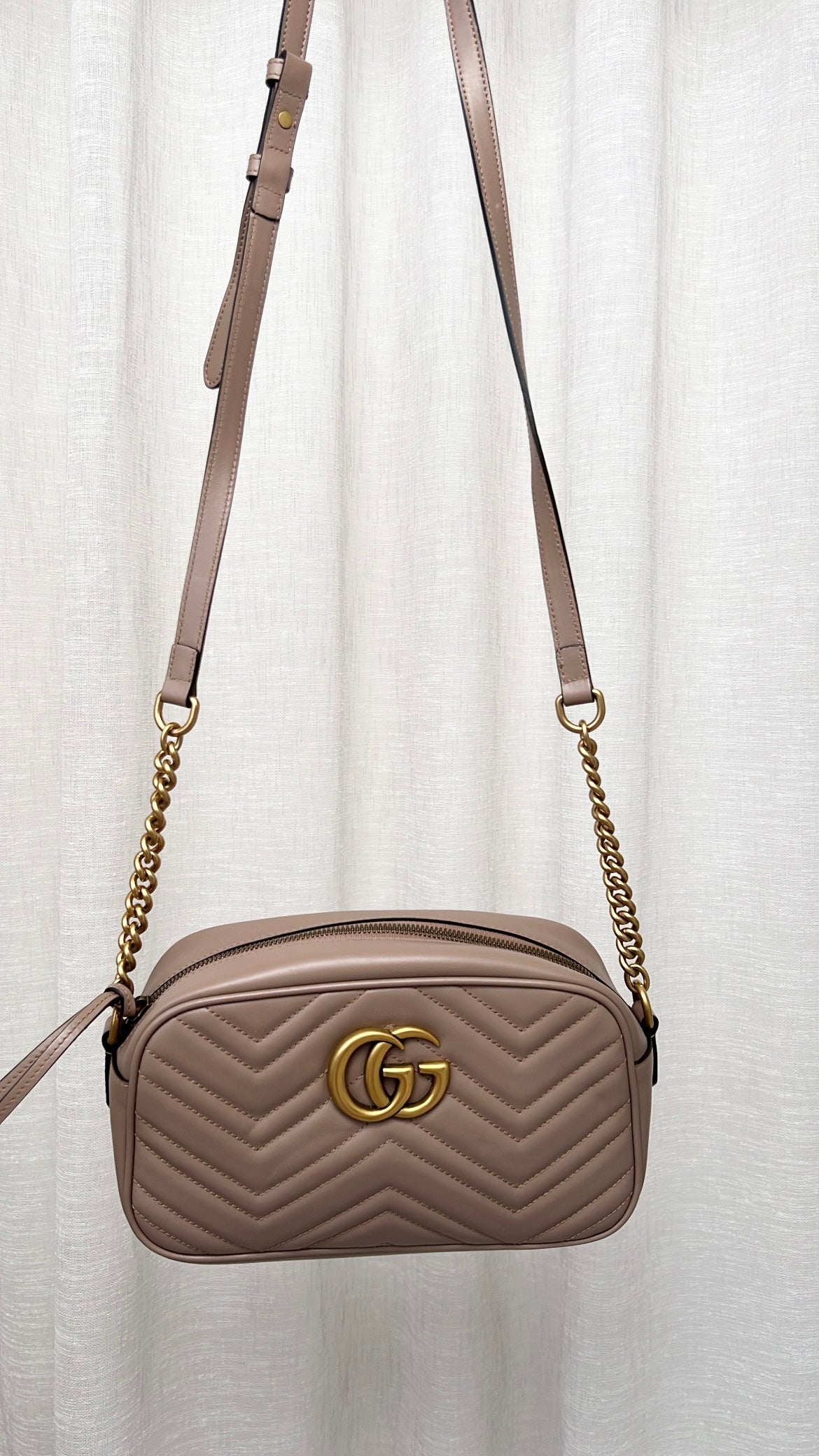 Gucci Taupe Leather Marmont Camera Bag