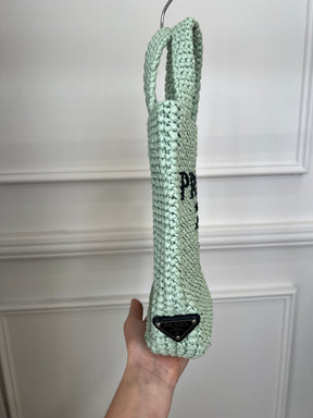 Prada Sage and Black Small Raffia Logo Tote