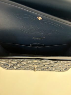 Chanel Navy Blue Patent Leather Jumbo Flap Bag