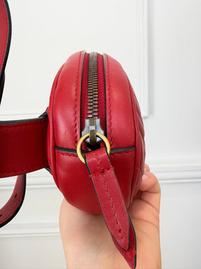 Gucci GG Marmont Mini Red Matelassé Leather Belt Bag