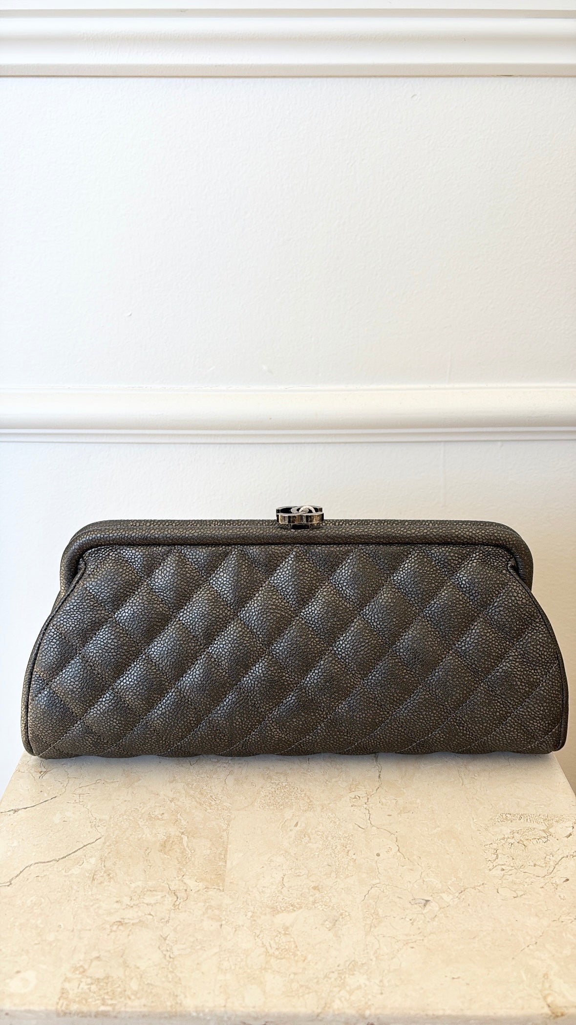 Chanel Pewter Caviar Leather Timeless CC Clutch