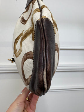 Gucci Dark Brown Leather and Canvas Horsebit Print Jackie