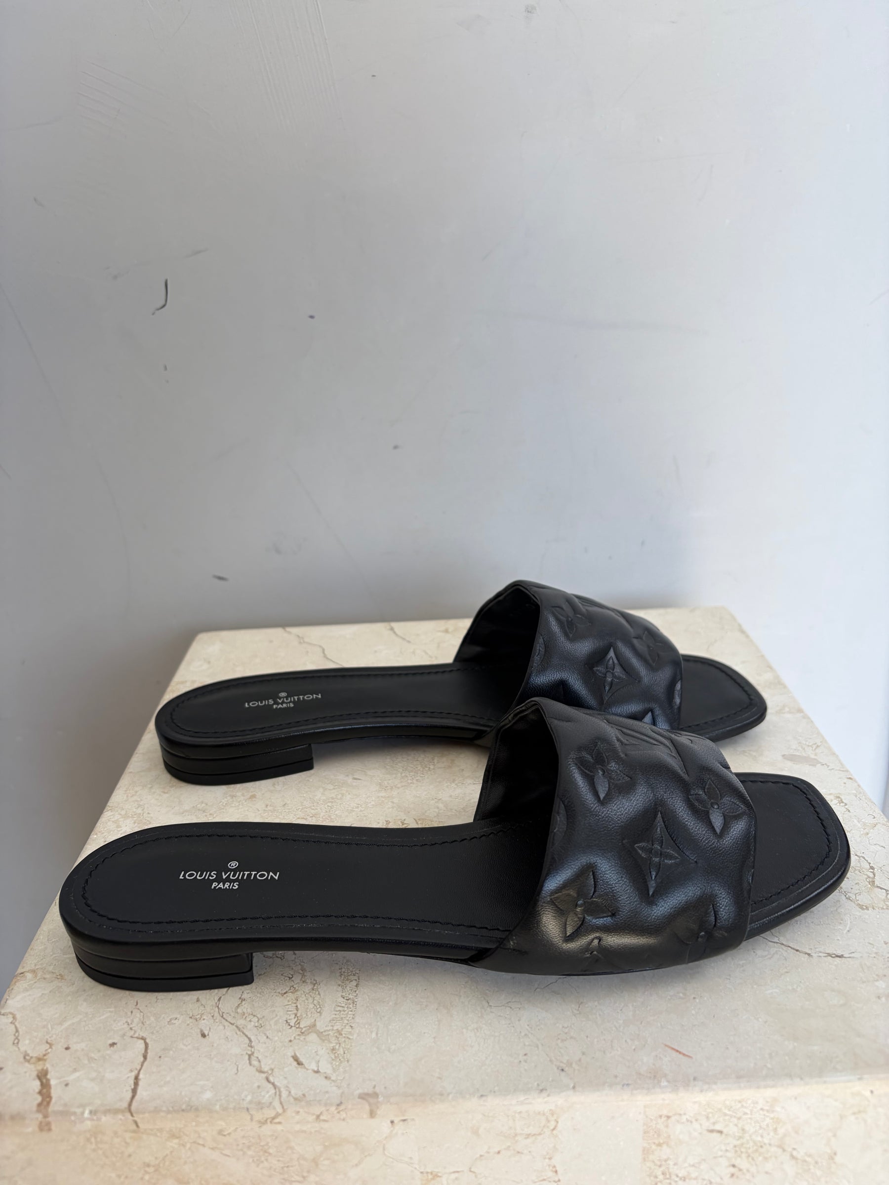 Louis Vuitton Black Embossed Leather Revival Mule, 40
