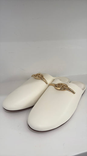 Valentino Garavani Cream Leather Logo Slipper, 41