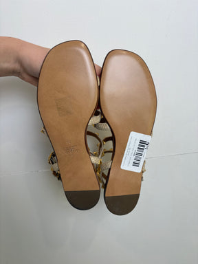 Valentino Garavani Natural Raffia Rockstud Caged Sandals, 36