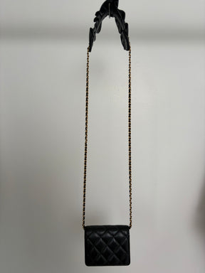 Chanel Black Leather Ruffle Shoulder Crossbody Card Case