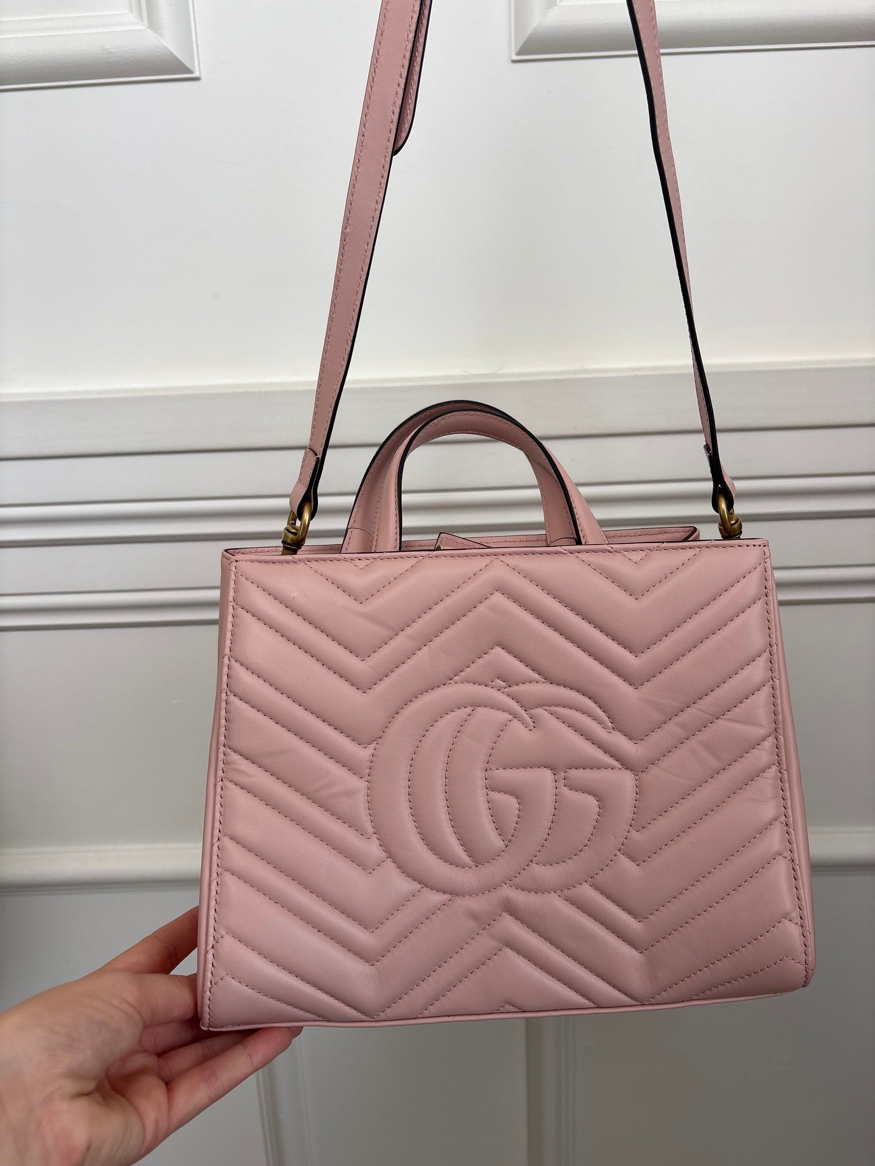 Gucci Pale Pink Quilted Marmont Tote Bag